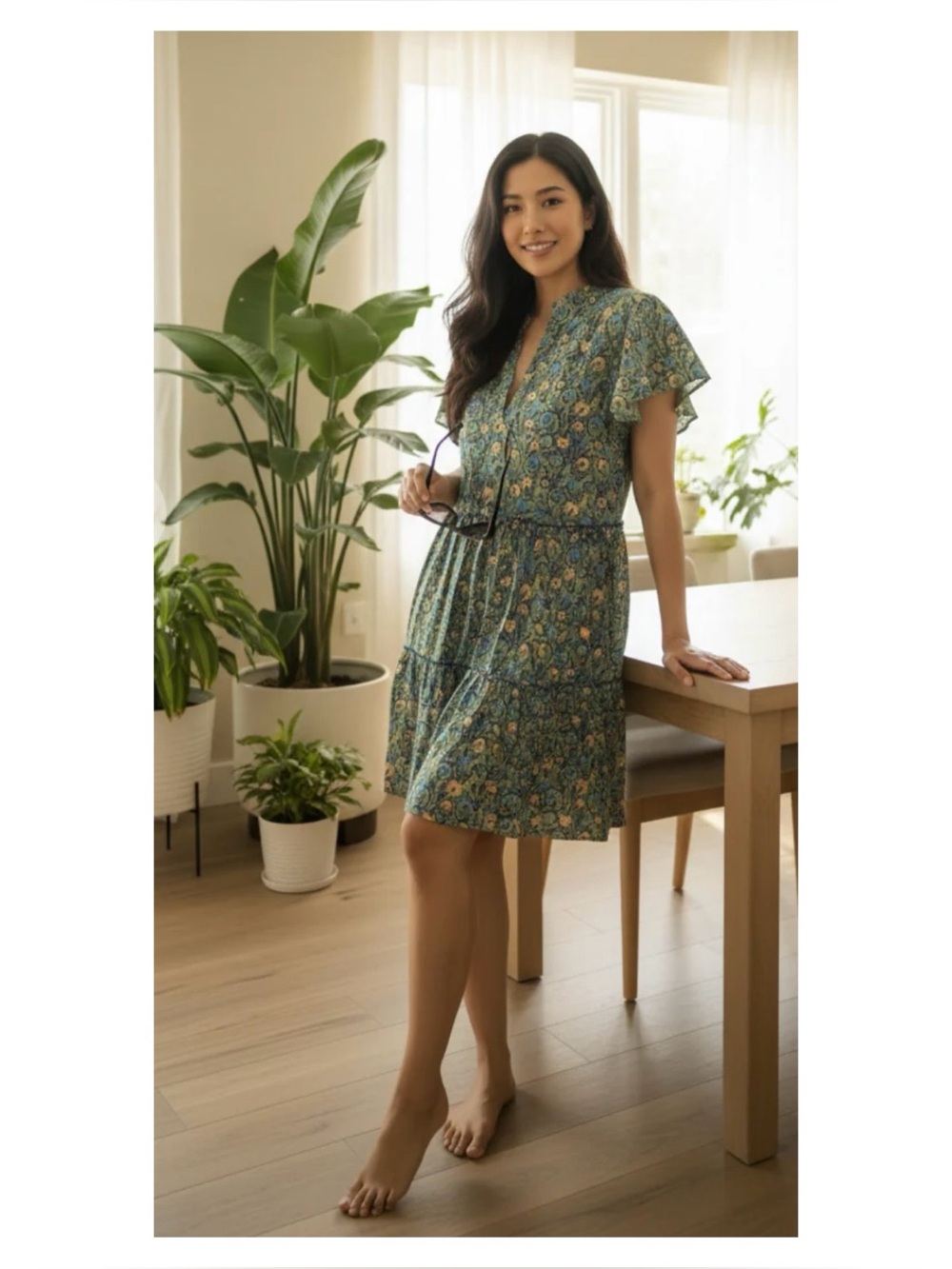NWOT Anthropologie Penrose Tiered Dress in Guacamole   Size Small